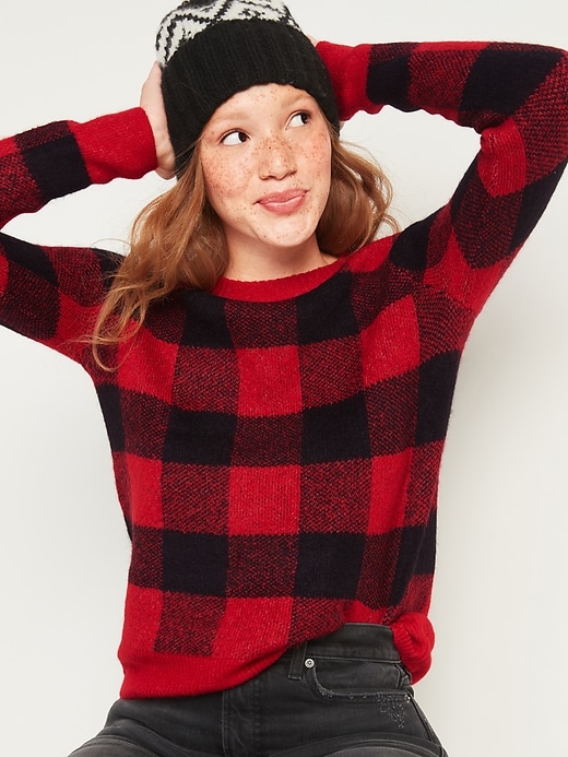Old Navy Cozy Plaid Crew-Neck Sweater for Women. 1