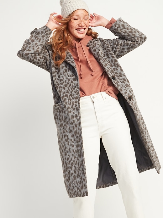 Image number 1 showing, Oversized Soft-Brushed Leopard-Print Coat for Women