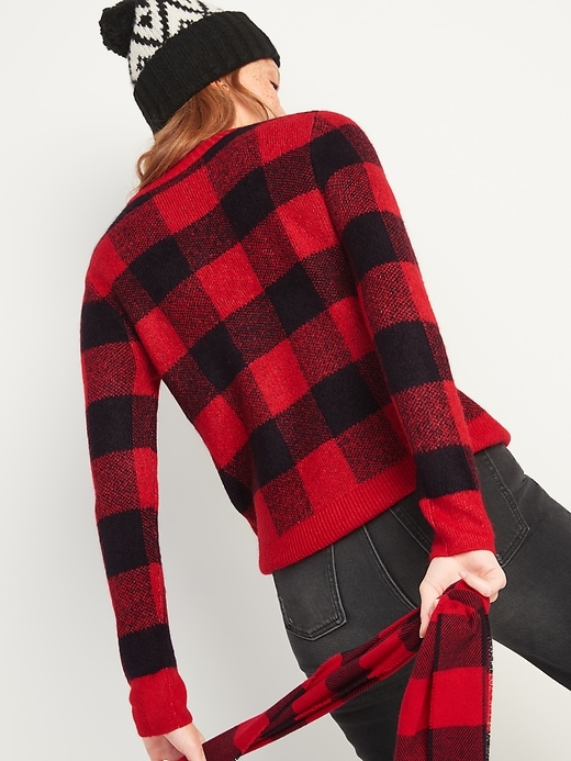 Image number 2 showing, Cozy Plaid Crew-Neck Sweater for Women