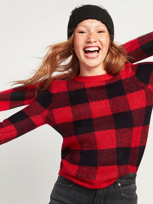 Image number 3 showing, Cozy Plaid Crew-Neck Sweater for Women