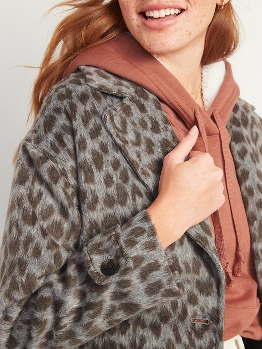 Image number 3 showing, Oversized Soft-Brushed Leopard-Print Coat for Women