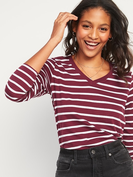 Image number 1 showing, EveryWear Striped Long-Sleeve V-Neck Tee for Women