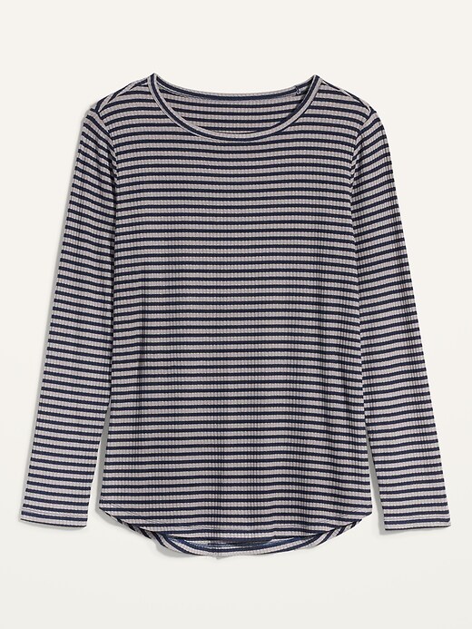 View large product image 2 of 2. Luxe Rib-Knit Metallic-Stripe Long-Sleeve Tee for Women