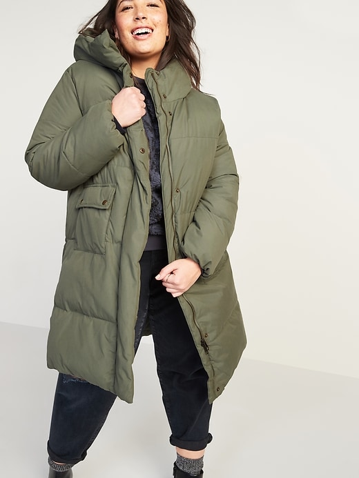 View large product image 1 of 2. Faux-Fur Lined Hooded Plus-Size Long Puffer Coat