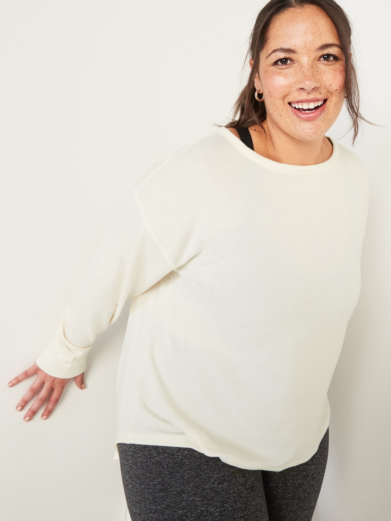 Twist-Back French Terry Pullover, Bone