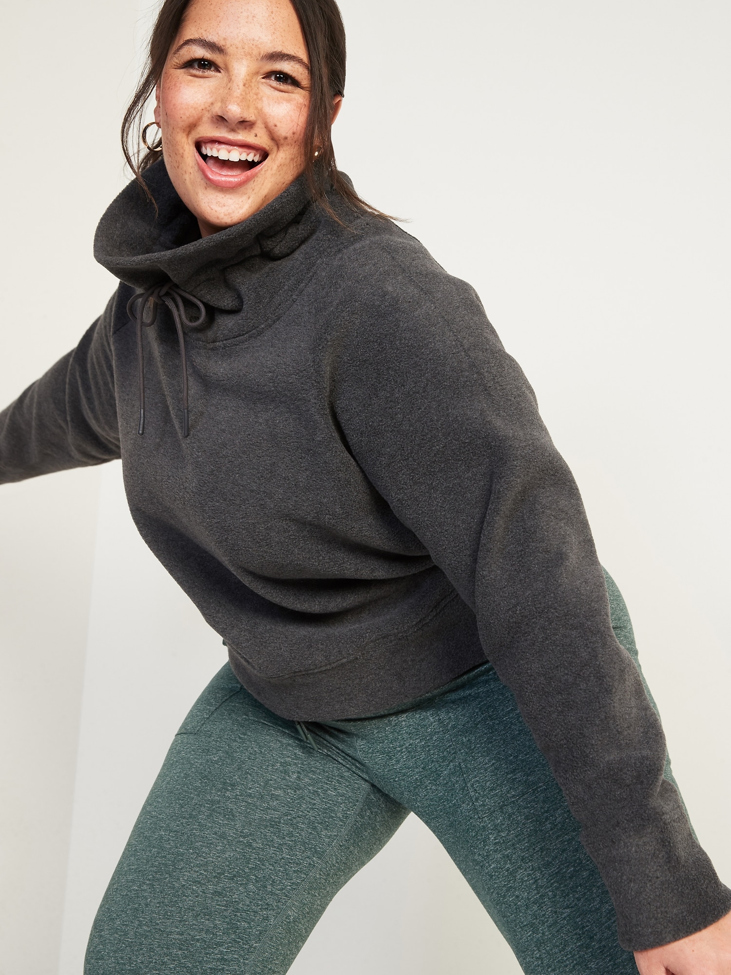 Go Warm Cropped Micro Performance Fleece Plus Size Funnel Neck