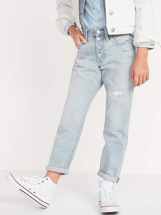 View large product image 1 of 4. POPSUGAR x Old Navy High-Waisted O.G. Slim Straight Distressed Button-Fly Jeans