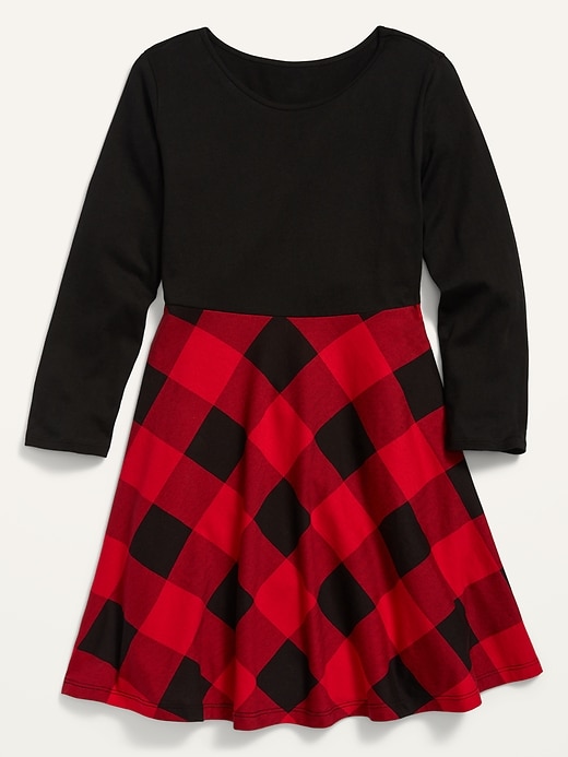 View large product image 2 of 2. Fit & Flare Long-Sleeve Jersey Dress for Girls