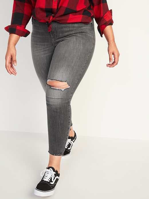 Image number 1 showing, High-Waisted Secret-Slim Pockets Rockstar Super Skinny Plus-Size Ripped Ankle Jeans