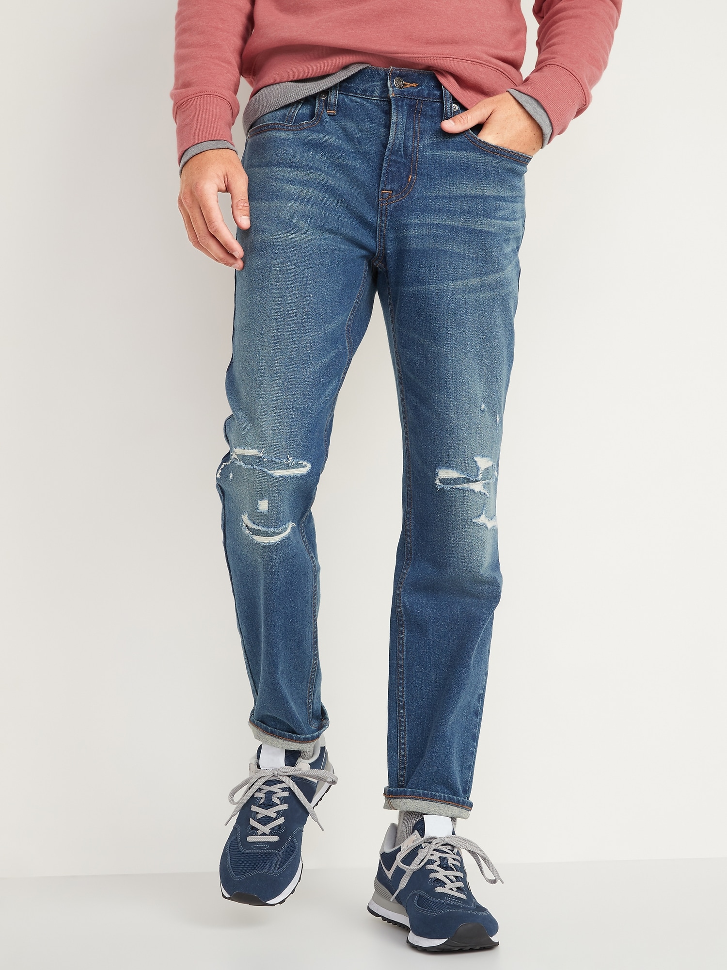 Athletic Taper Built-In Flex Ripped Jeans for Men
