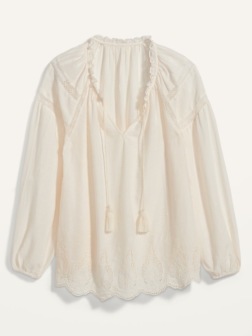 View large product image 2 of 2. Lace-Trim Tie-Neck Poet Blouse for Women