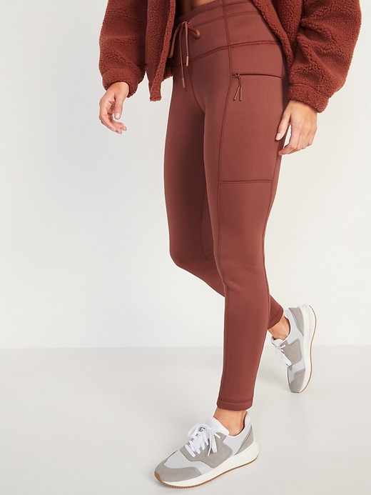 Image number 1 showing, High-Waisted Built-In Warm Fleece-Lined Performance Leggings