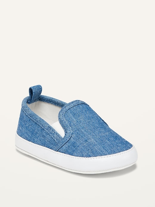 View large product image 1 of 4. Unisex Chambray Slip-On Sneakers for Baby