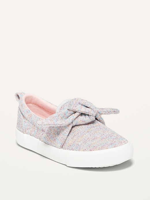 View large product image 1 of 4. Unisex Rainbow Metallic-Knit Bow-Tie Slip-On Sneakers for Toddler