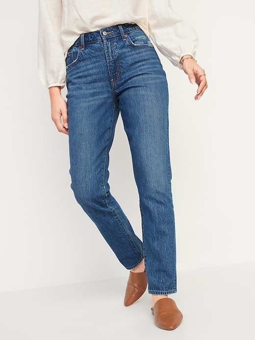 Old Navy - High-Waisted Slouchy Straight Medium-Wash Jeans for Women