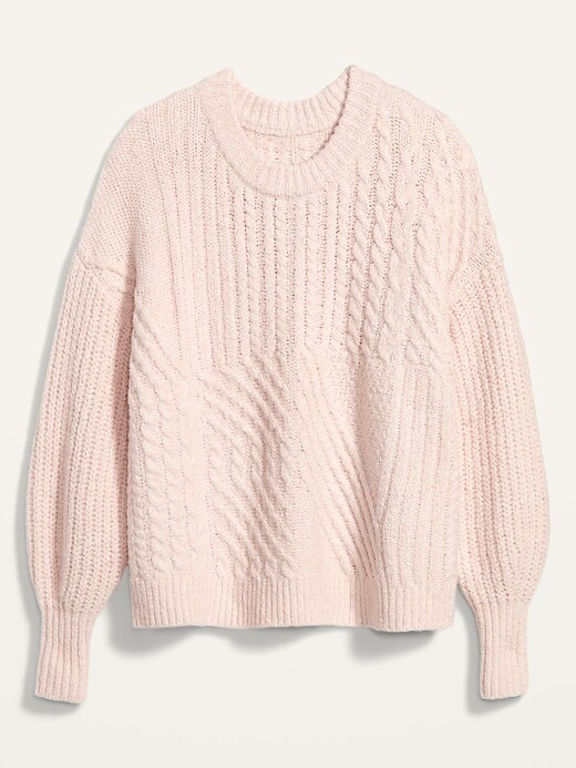 View large product image 2 of 2. Cozy Cable-Knit Blouson-Sleeve Sweater for Women