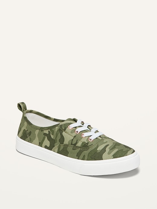 View large product image 1 of 3. Gender-Neutral Camo-Print Lace-Up Twill Sneakers for Kids