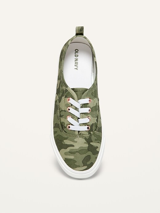 View large product image 2 of 3. Gender-Neutral Camo-Print Lace-Up Twill Sneakers for Kids