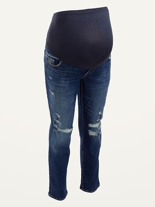View large product image 1 of 1. Maternity Full Panel O.G. Straight Ripped Jeans