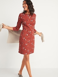 View large product image 3 of 3. Floral-Print Ponte-Knit Sheath Dress