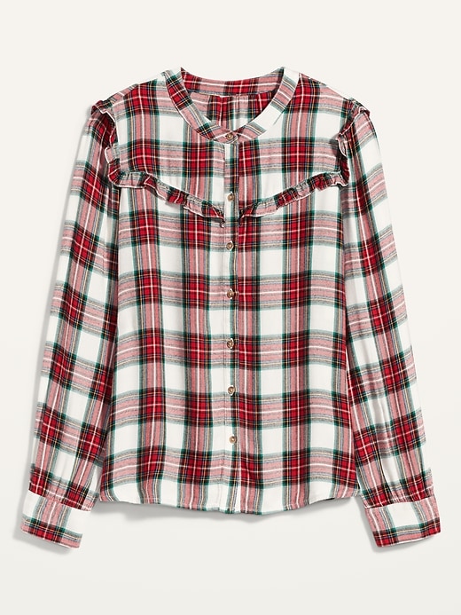 View large product image 2 of 2. Plaid Ruffle-Yoke Flannel Shirt