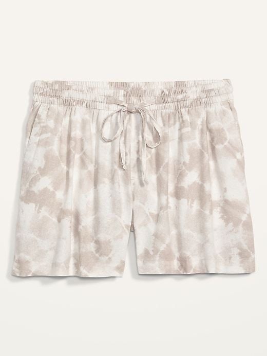 View large product image 1 of 1. High-Waisted Printed Linen-Blend Plus-Size Shorts -- 5-inch inseam
