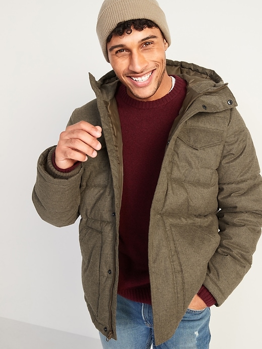 View large product image 1 of 2. Textured Hooded Utility Puffer Jacket