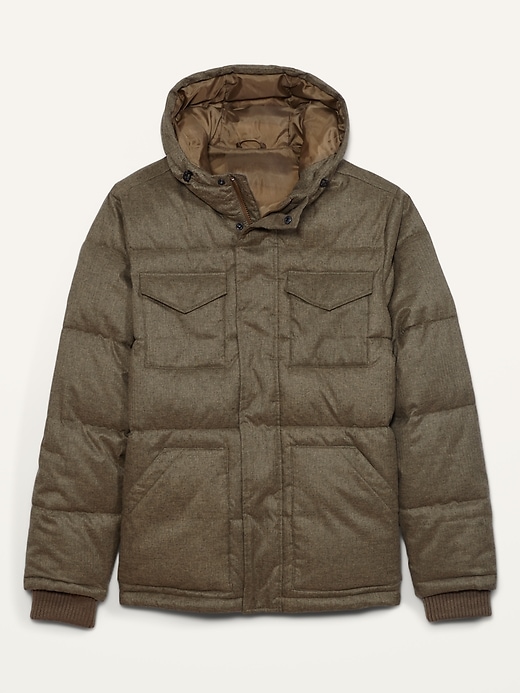 View large product image 2 of 2. Textured Hooded Utility Puffer Jacket