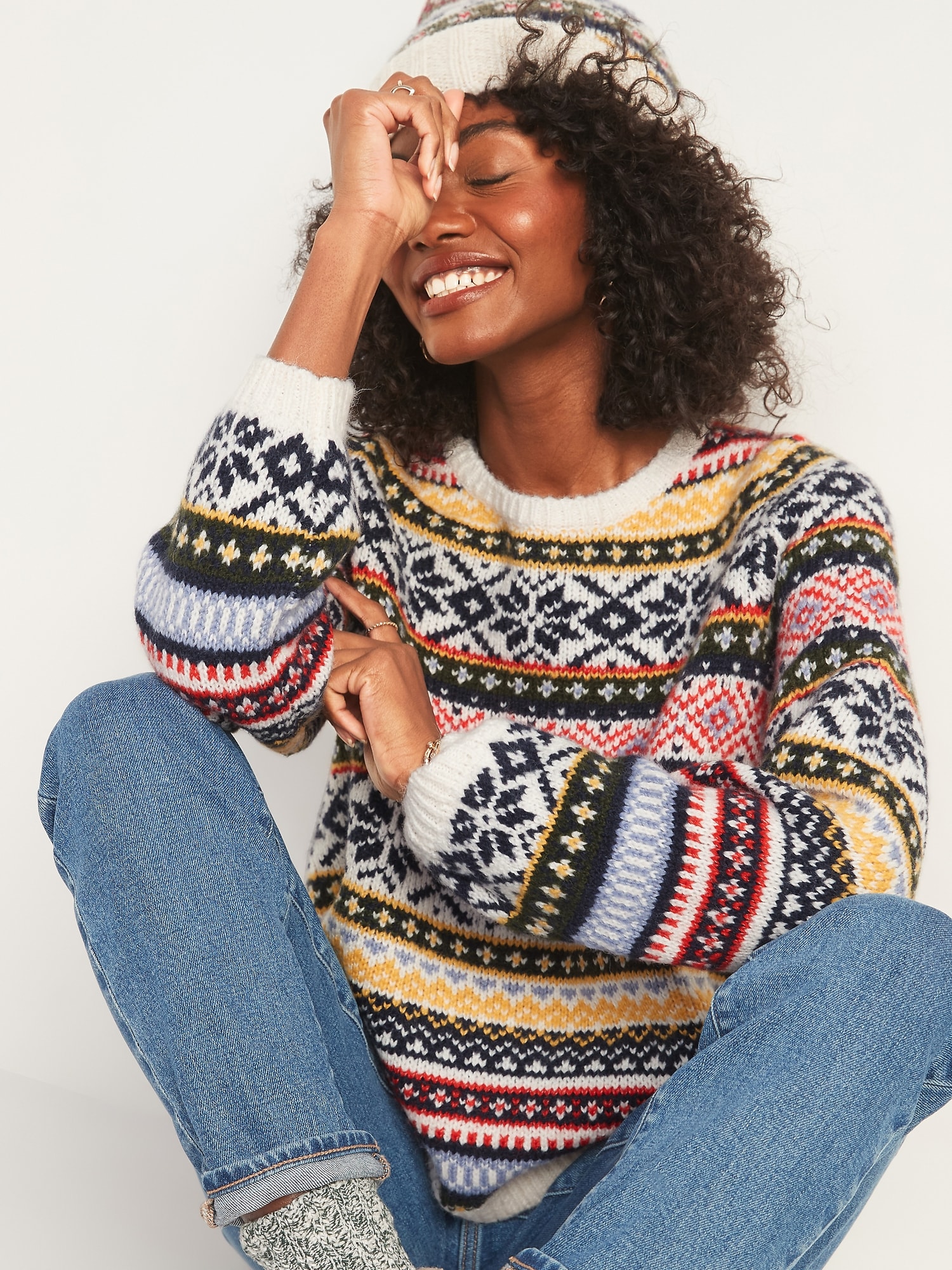 Cozy Fair Isle Blouson-Sleeve Sweater for Women | Old Navy