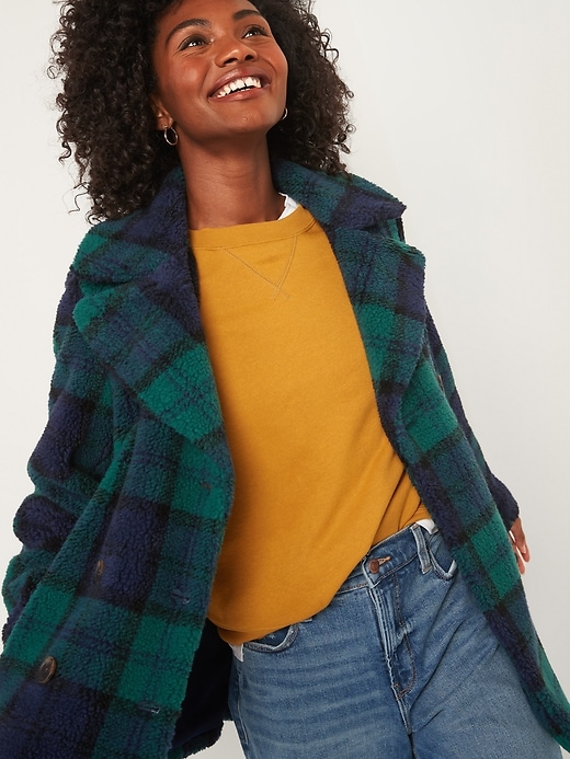 View large product image 1 of 2. Cozy Plaid Sherpa Peacoat for Women