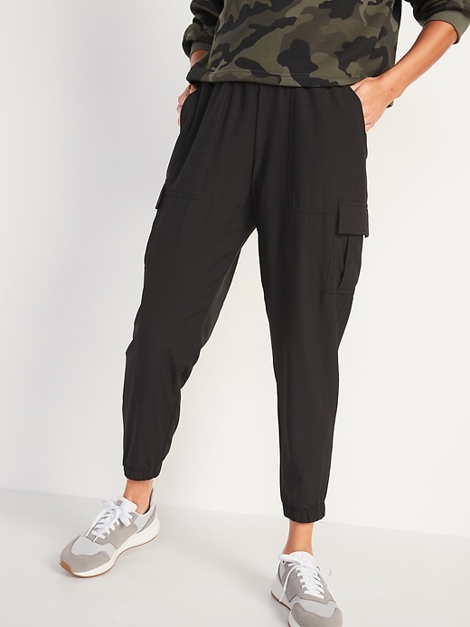 Image number 1 showing, High-Waisted StretchTech Mesh-Lined Jogger Cargo Pants