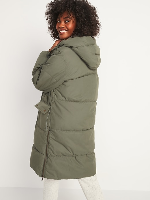 Image number 2 showing, Faux-Fur Lined Hooded Long Puffer Coat for Women