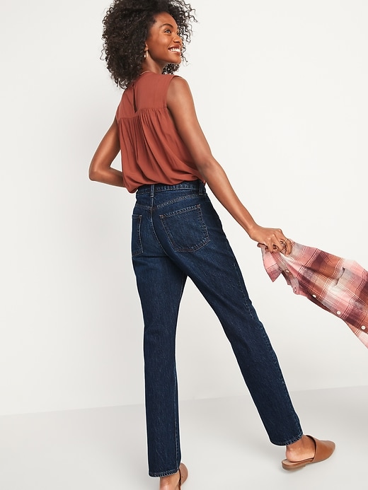 Image number 2 showing, High-Waisted Slouchy Straight Dark-Wash Jeans for Women