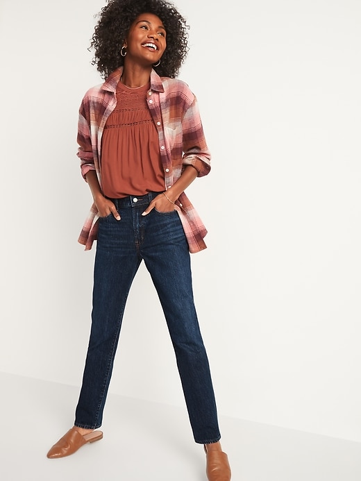 Image number 3 showing, High-Waisted Slouchy Straight Dark-Wash Jeans for Women