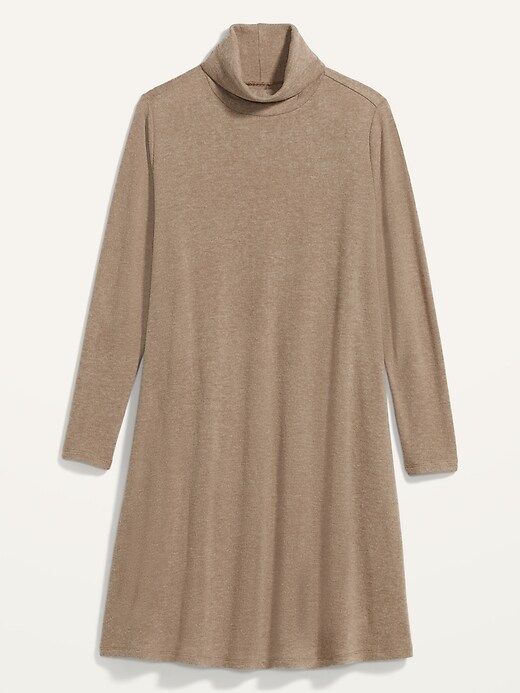View large product image 2 of 2. Cozy Plush-Knit Turtleneck Plus-Size Swing Dress