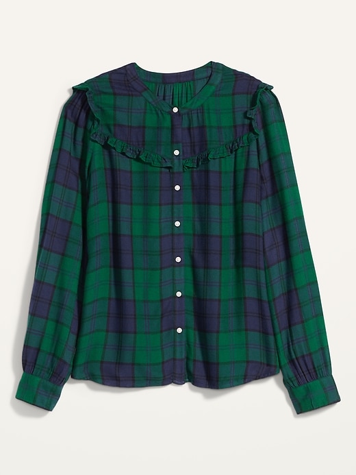 View large product image 2 of 2. Plaid Ruffle-Yoke Flannel Shirt for Women