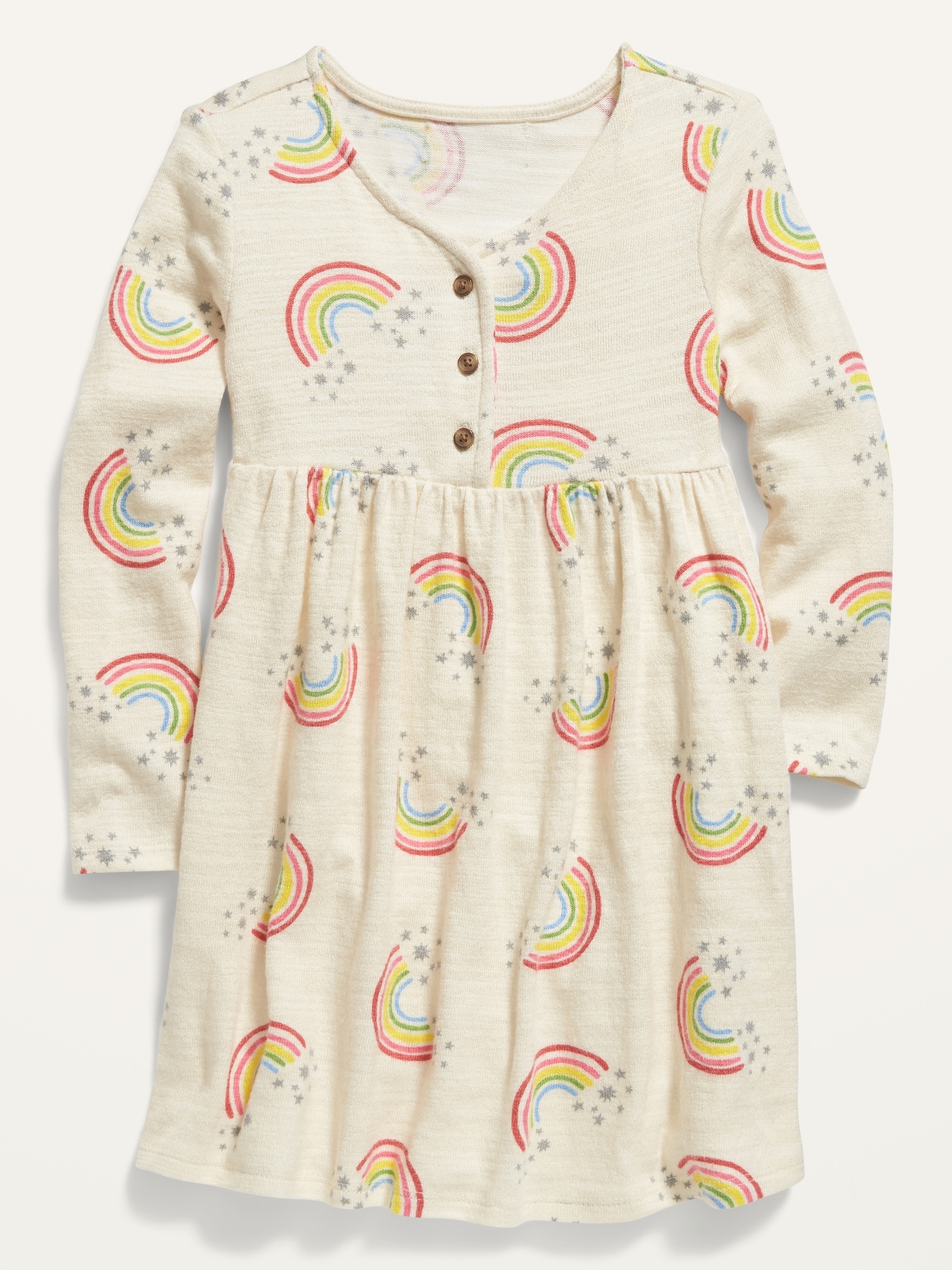 Cozy Plush-Knit Printed Henley Dress for Toddler Girls