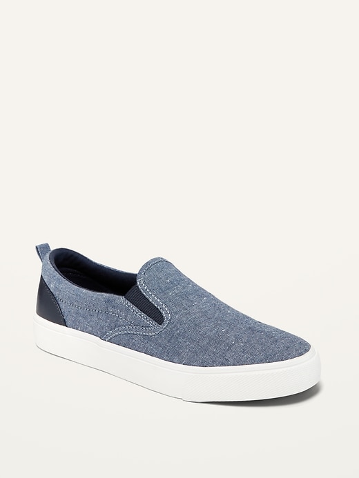 View large product image 1 of 2. Gender-Neutral Chambray Slip-On Sneakers For Kids