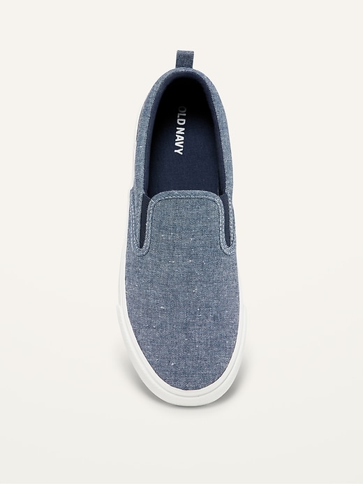 View large product image 2 of 2. Gender-Neutral Chambray Slip-On Sneakers For Kids