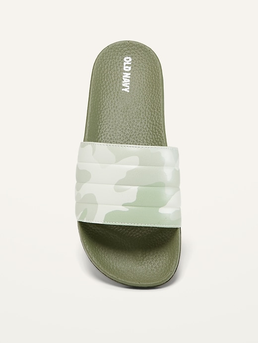 View large product image 2 of 3. Gender-Neutral Faux-Leather Camo Pool Slides for Kids