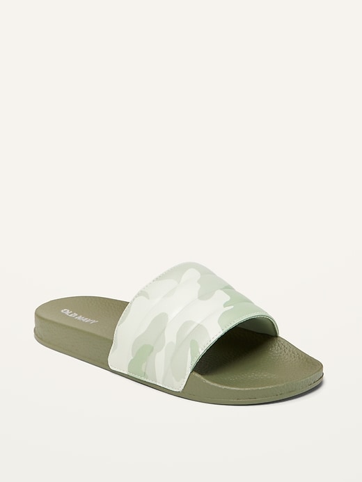 View large product image 1 of 3. Gender-Neutral Faux-Leather Camo Pool Slides for Kids