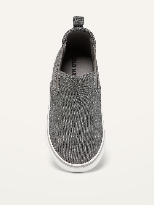 View large product image 2 of 4. Unisex Chambray Mid-Top Slip-On Sneakers for Toddler