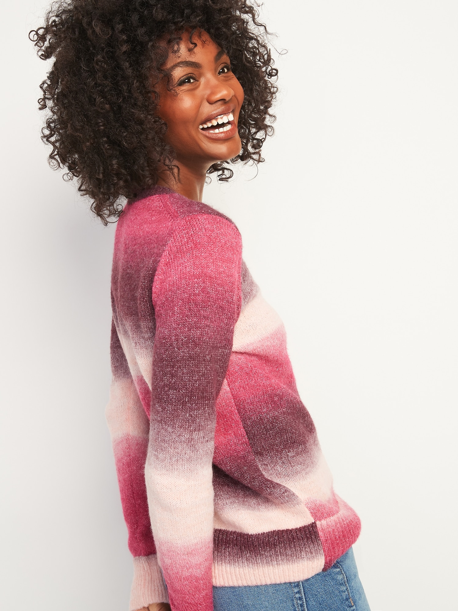 Cozy Ombré-Stripe Crew-Neck Sweater for Women