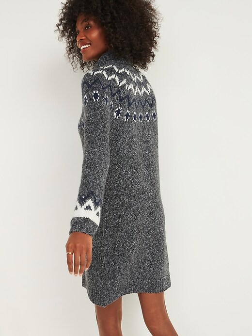 Image number 2 showing, Cozy Fair Isle Turtleneck Sweater Shift Dress for Women