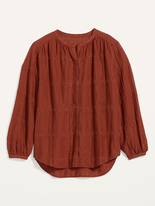 View large product image 2 of 2. Oversized Embroidered Button-Front Blouse