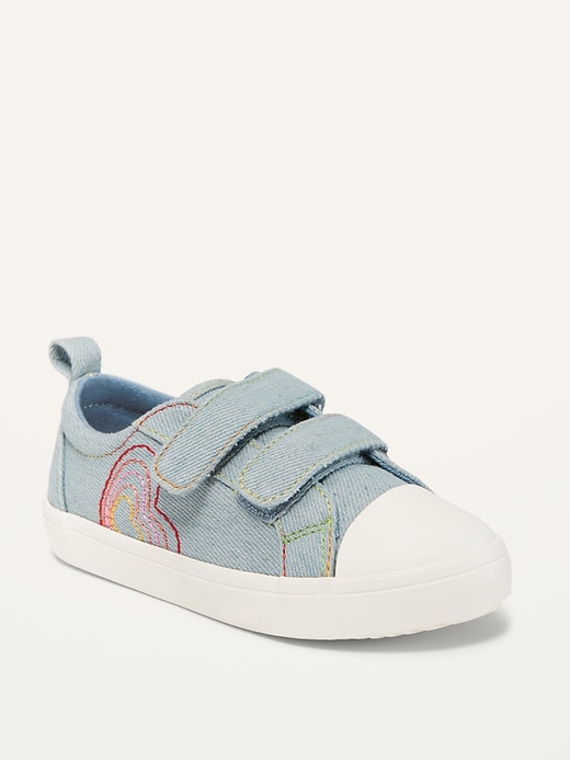 View large product image 1 of 4. Unisex Chambray Rainbow-Stitch Double-Strap Sneakers for Toddler