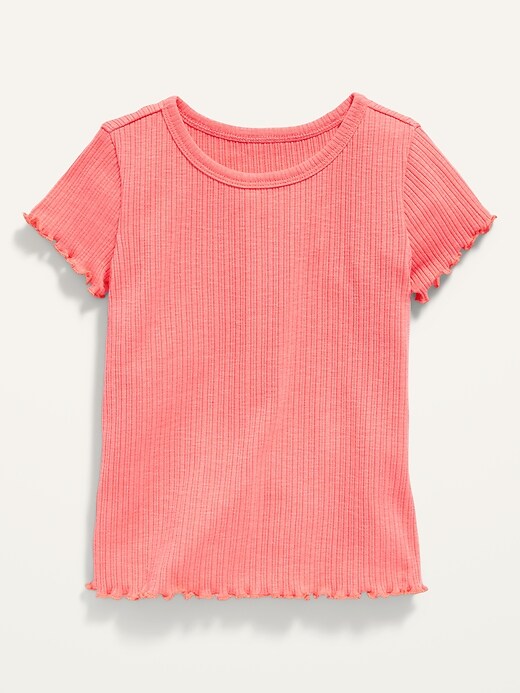 View large product image 1 of 1. Short-Sleeve Rib-Knit Lettuce-Edged Tee for Toddler Girls