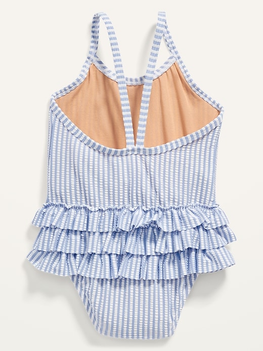 View large product image 2 of 2. Ruffled Seersucker-Stripe Swimsuit for Toddler Girls