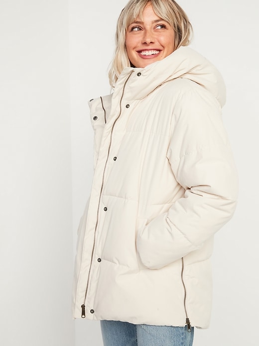 Image number 1 showing, Faux-Fur Lined Hooded Puffer Coat for Women