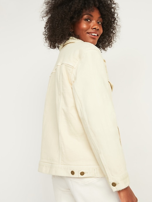 Image number 2 showing, Oversized Sherpa-Lined Boyfriend Off-White Jean Jacket for Women